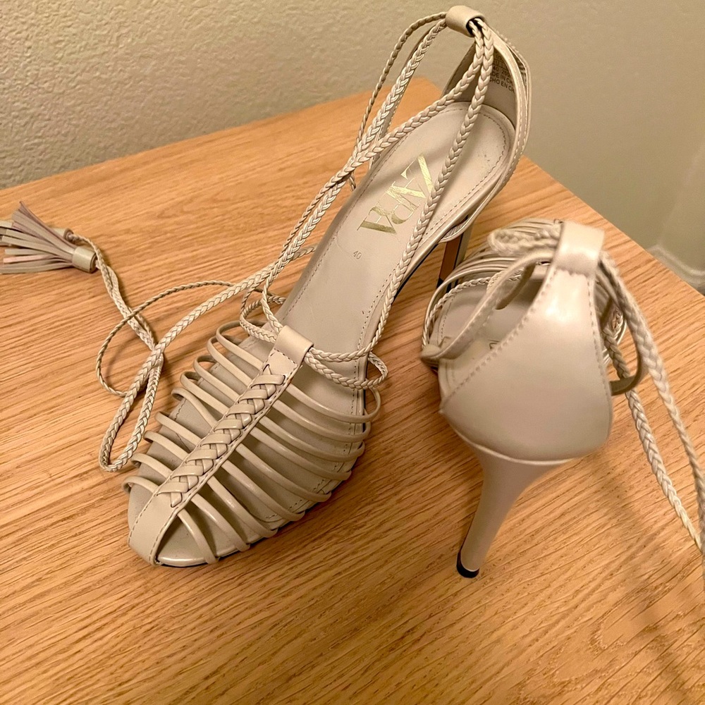 Zara Lace Beige Up Heels